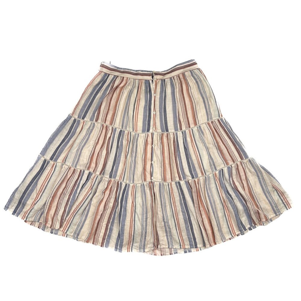 Lucky Brand Button-Front Striped Peasant‎ Tiered Ruffle Maxi Skirt Size L - NWOT - Picture 2 of 10